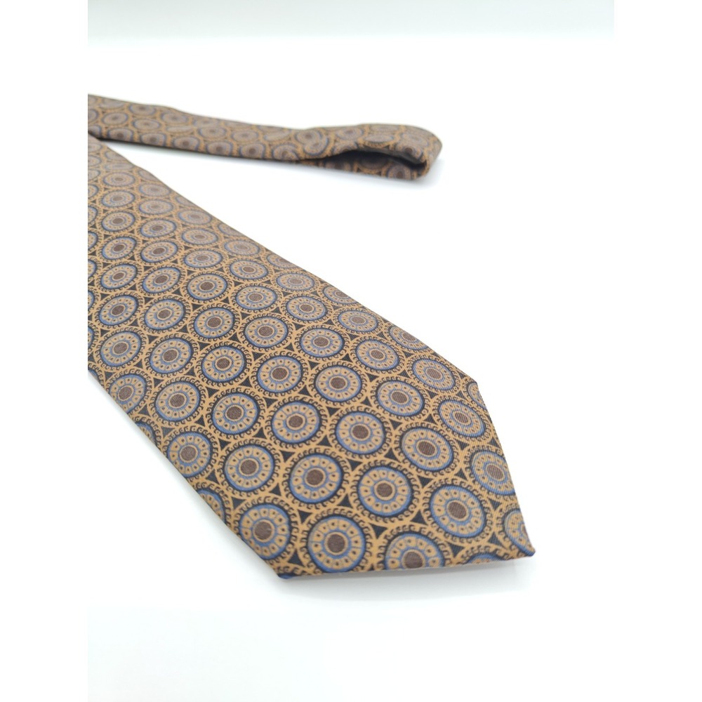 Robert Jensen Mens Silk Tie Brown Geometric Italy Handmade 59x3.25 Designer